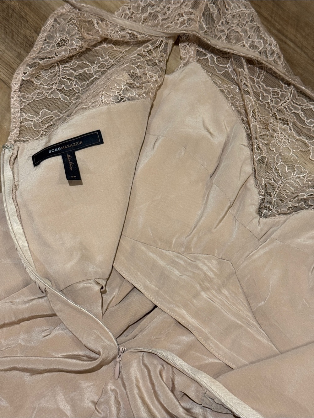 BCBGMaxAzria Lace Silk Yoke Pleated Twist Front Blouse in Blush - Picture 5 of 8